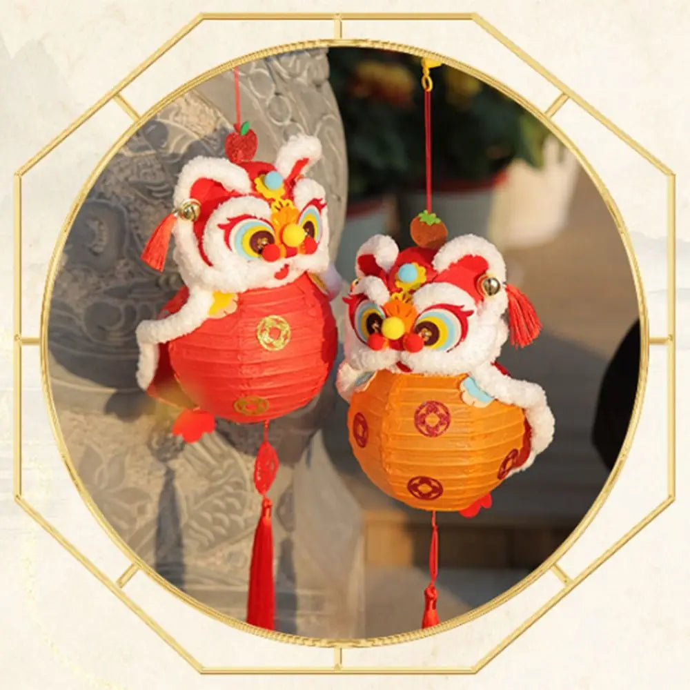 Year of The Horse Lion Dance Lantern DIY Kit Spring Lantern Festival Kids Handheld Glowing Handmade Flower Lamp Craft Supplies Peaceful Pleasures Health and Wellness