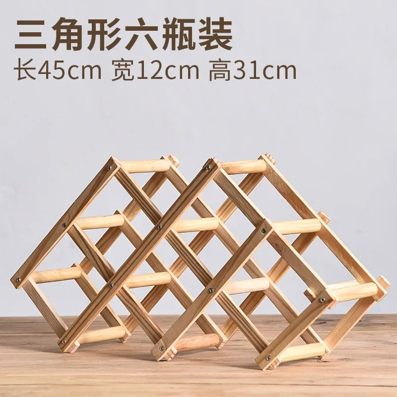Wooden Double-layer Red Wine Display Piece Solid Wood Modern Minimalist Desktop Red Wine Display Rack Red Wine Display Rack Peaceful Pleasures Health and Wellness Wood color 6 grids