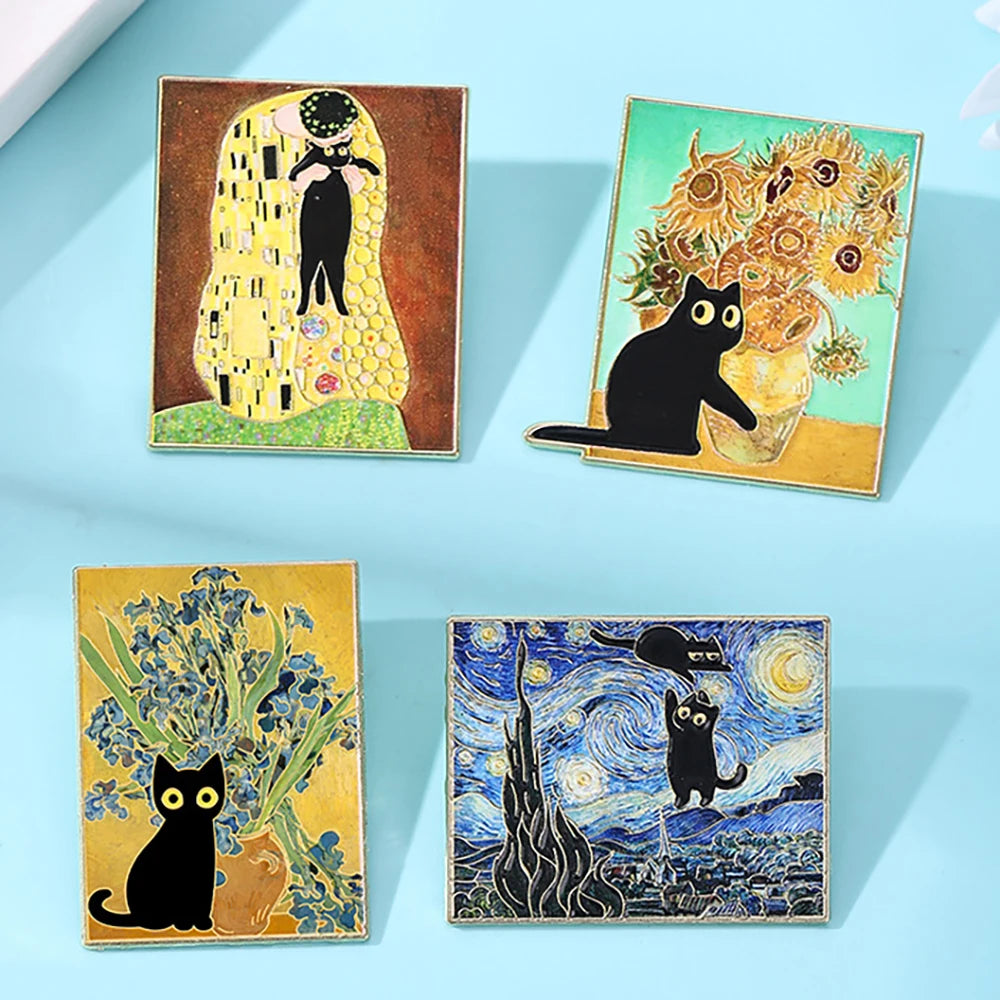 Van Gogh Oil Painting Black Cat Series Badge World Famous Zinc Alloy