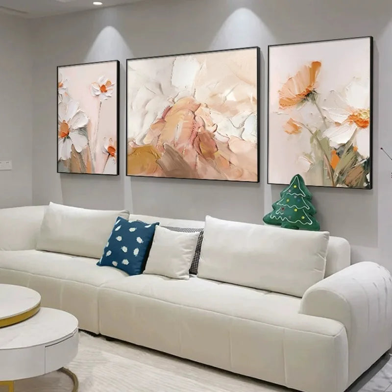 Abstract canvas, pure hand-painted oil painting, floral triptych, high-end wall art in the living room Peaceful Pleasures Health and Wellness