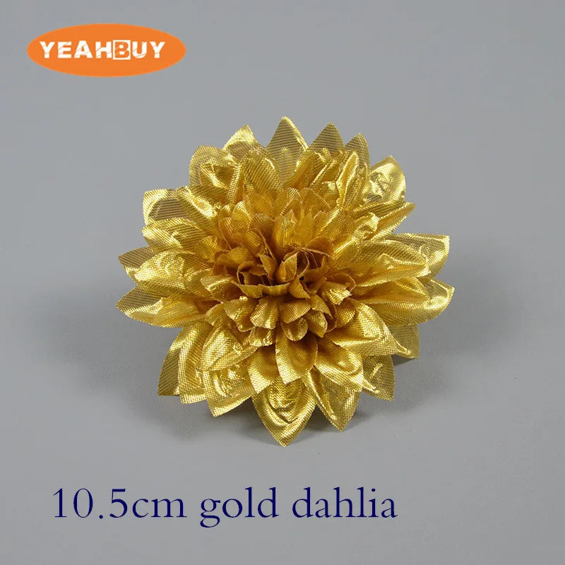 50Pcs Gold Silver Silk Flower Heads – Rose Dahlia Chrysanthemum