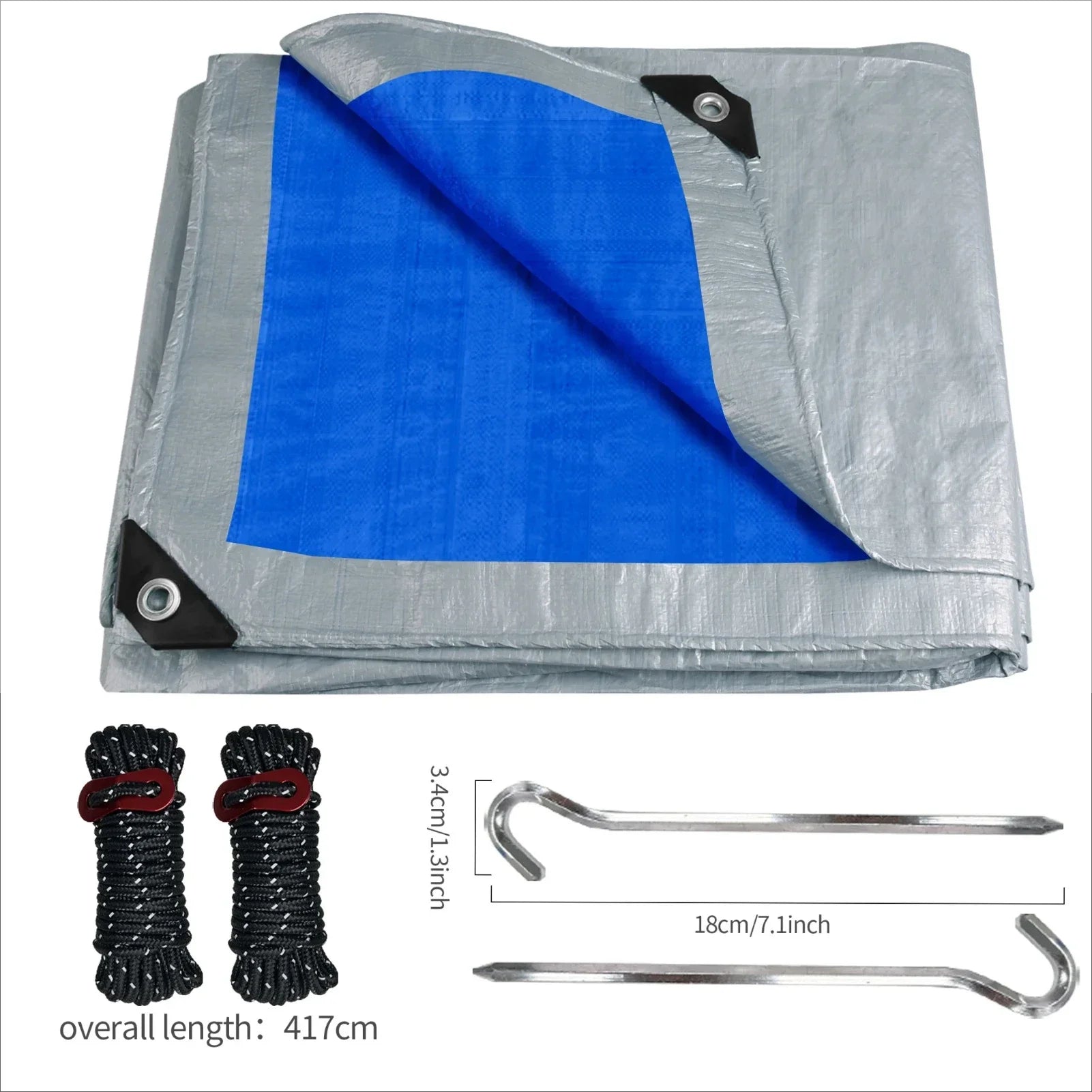 Waterproof Camping Tent Tarp Hammock Rain Ground Cloth Poly Tarp with Grommets Shelter Sunshade Durable Mat for Outdoor Cover Peaceful Pleasures Health and Wellness Blue and Rope Pegs 3x4M