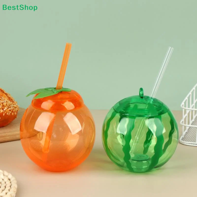 Fruit Shaped Cups with Straw – Orange & Watermelon | 1–3 Pack