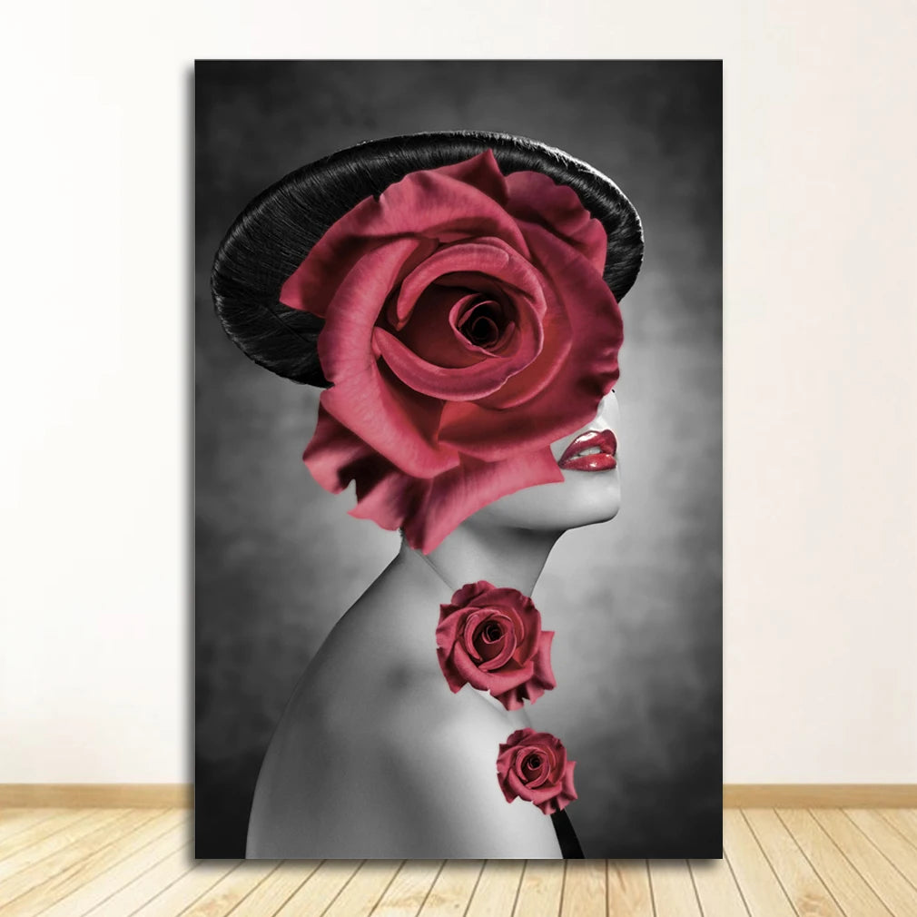 Nordic Floral Woman Canvas Wall Art | Scandinavian Abstract Print
