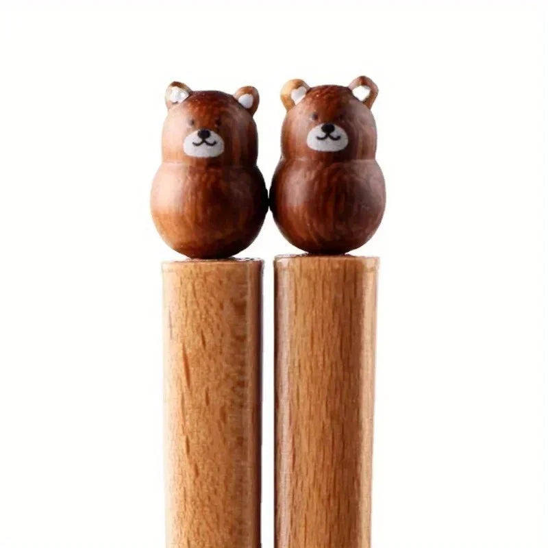 Practical Cute Shiba Bear Rabbit Cats Tableware Beech Wood Chopsticks Practical Wooden Dinnerware Hand Carved Beech Chopsticks Peaceful Pleasures Health and Wellness