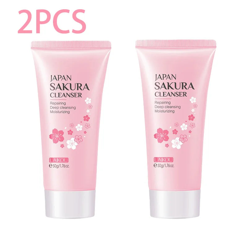 Sakura Cleanser Rich Foam Deep Clean Remove Grease Improve Oily Face Wash Cream Gentle Moisturizing Remove Blackhead Cleanser Peaceful Pleasures Health and Wellness 2pcs