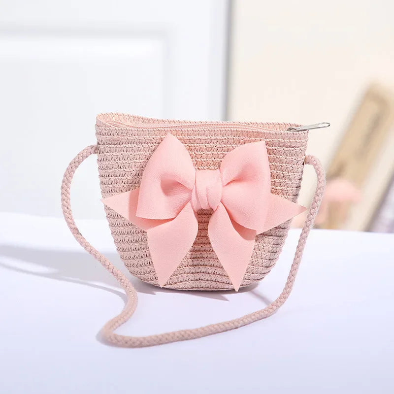 Girls Handmade Woven Straw Crossbody Bag | Bow Mini Purse