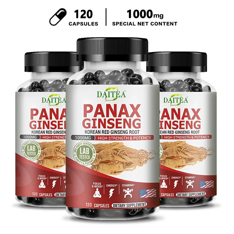 Panax Ginseng Capsules – Natural Energy Boost, Focus, Memory & Immune Support, Fatigue and Stress Relief,Maintain Overall Health Peaceful Pleasures Health and Wellness 120 count-3 bottle