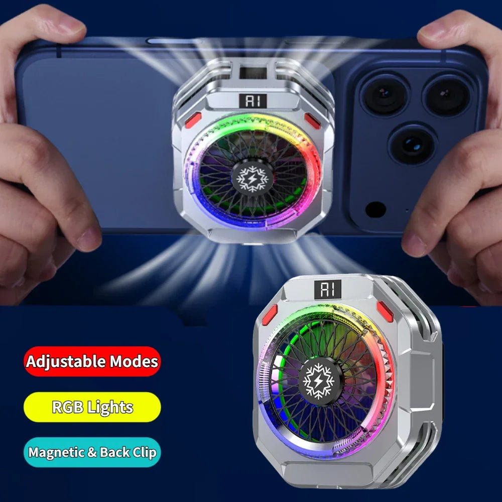 Semiconductor Phone Cooler, 2-in-1 Magnetic Back Clip Radiator, AI Smart Temperature Control, with RGB Lights & Adjustable Modle Peaceful Pleasures Health and Wellness