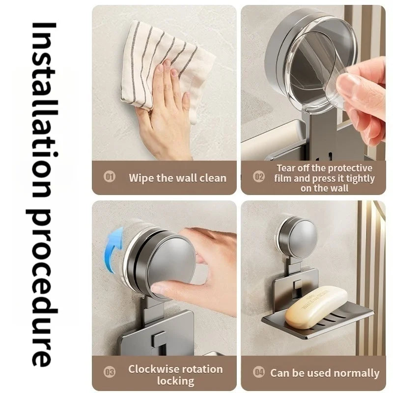 No-Drill Wall-Mounted Aluminum Soap Dish with Suction Cup