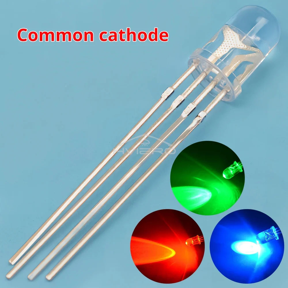 5mm RGB Common Cathode LED Diodes 100/200PCS – Tri-Color
