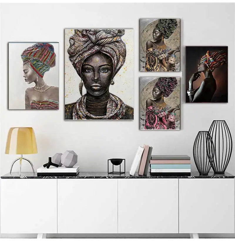 African Woman Portrait Canvas Wall Art | Boho Living Room Print Canvas Wall Art Peaceful Pleasures Health and Wellness