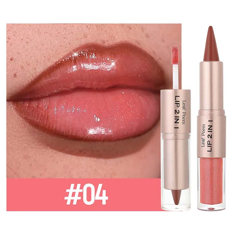 2-in-1 Brown Matte Lip Liner & Lip Gloss Pencil | Waterproof