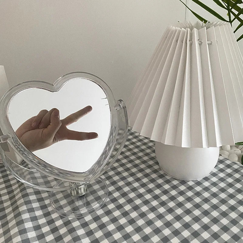 2‌pcs Heart-Shaped Acrylic Makeup Mirror - Double Sided Vanity Mirror with Transparent Base for Bedroom/Desk Peaceful Pleasures Health and Wellness