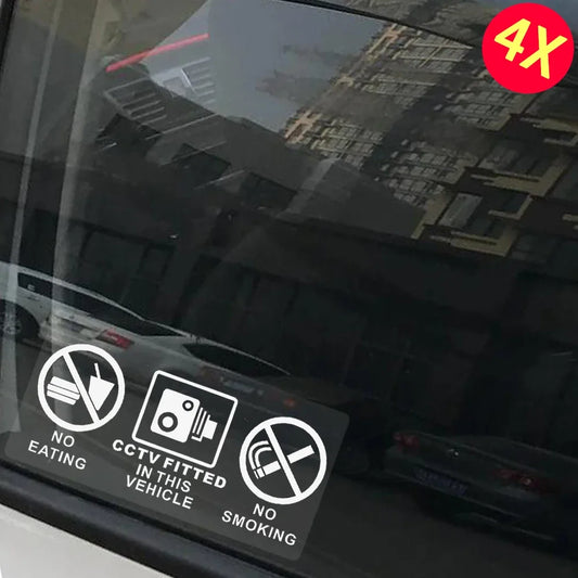 4X Vehicle No Eating No Drinking CCTV Fitted Sticker Decal Car Truck Van Bus Coach Train Taxi Minicab Minibus Cab Notice Sign Peaceful Pleasures Health and Wellness WHITE