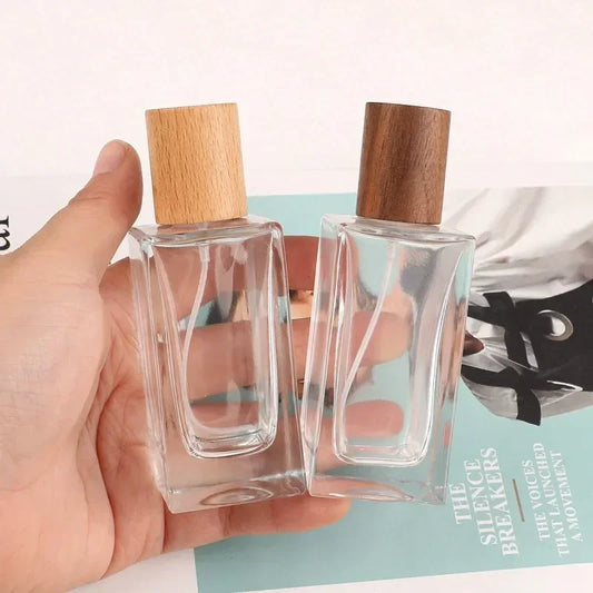 Portable Glass Spray Bottle 30ml 50ml | Refillable Wood Cap Refillable Spray Bottle Peaceful Pleasures Health and Wellness