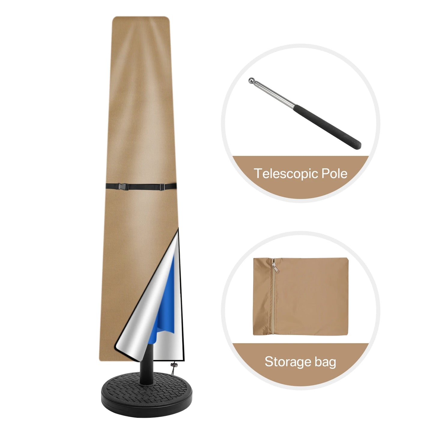 210D Oxford Waterproof Patio Umbrella Cover with Zipper & Rod