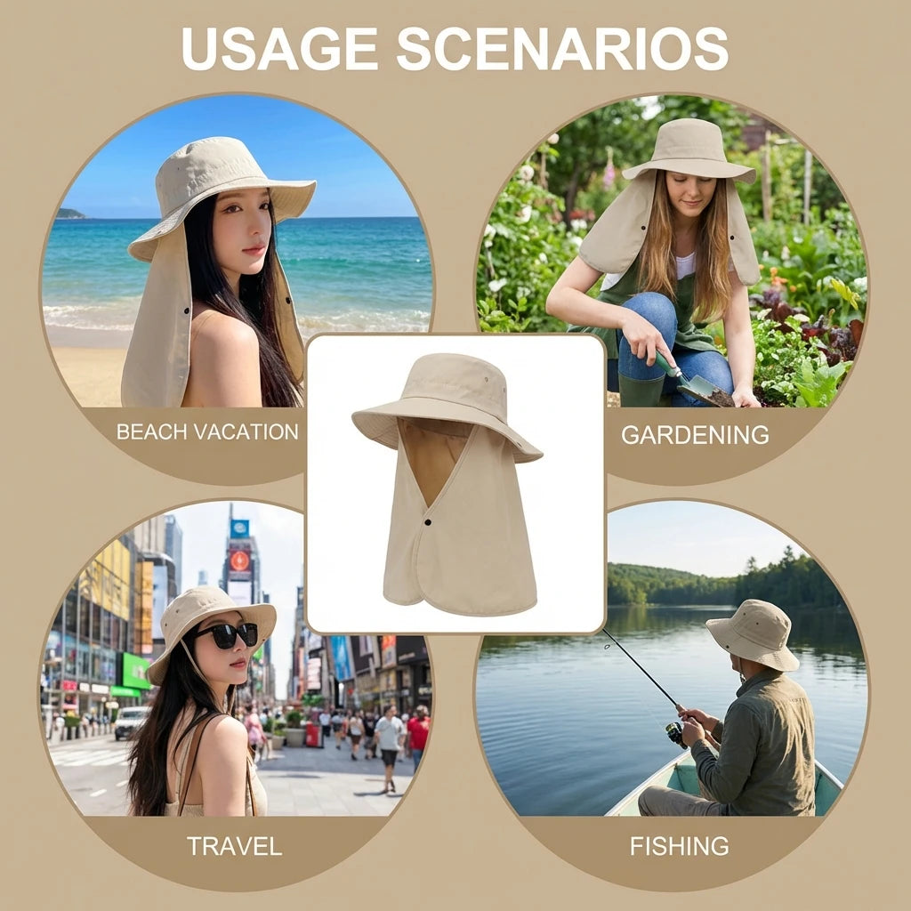Women Sun Protect Hat Wide Brim UV Protect Outdoor Fishing Hat Adjustable Lightweight for Summer Peaceful Pleasures Health and Wellness