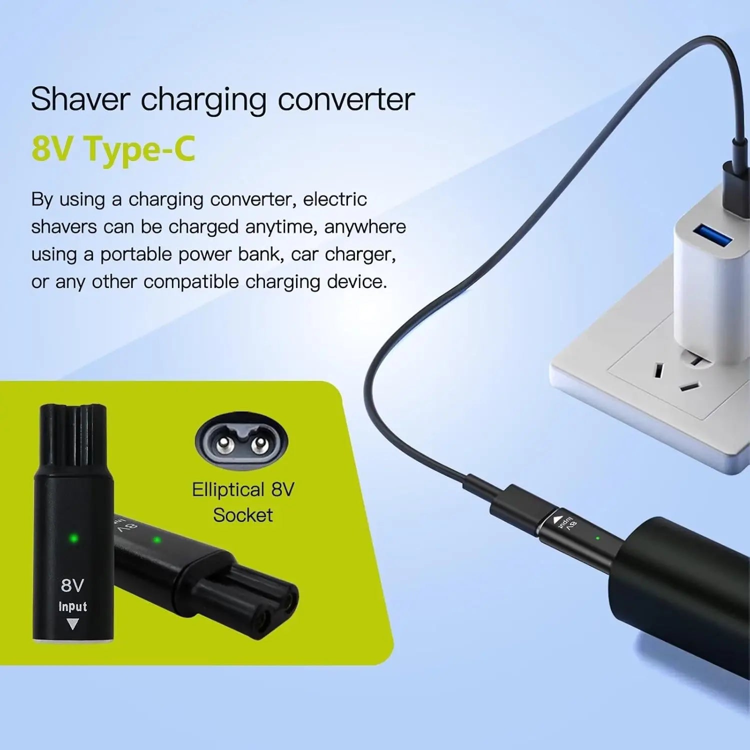Type-C Charger Adapter for Philips OneBlade QP2630 QP2530 8V Peaceful Pleasures Health and Wellness