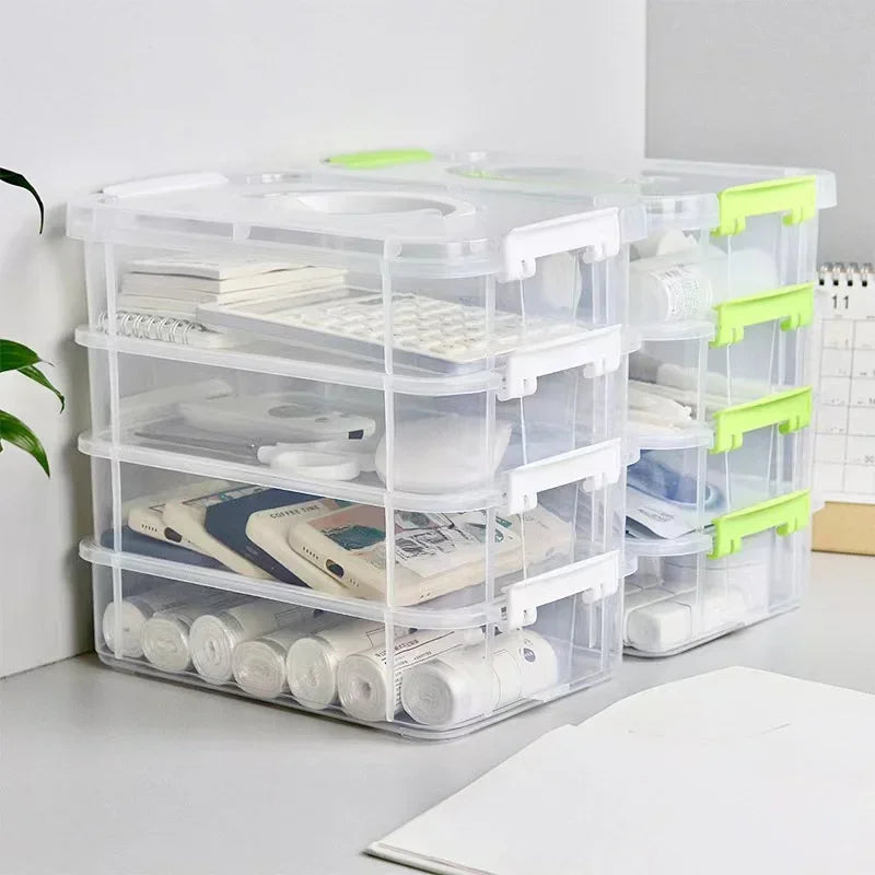 4-Layer Transparent Partitioned Drawer Storage Box with Cover