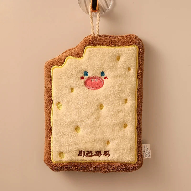 Cute Cartoon Hand Towel with Hanging Loop | Quick-Dry Kitchen & Bath