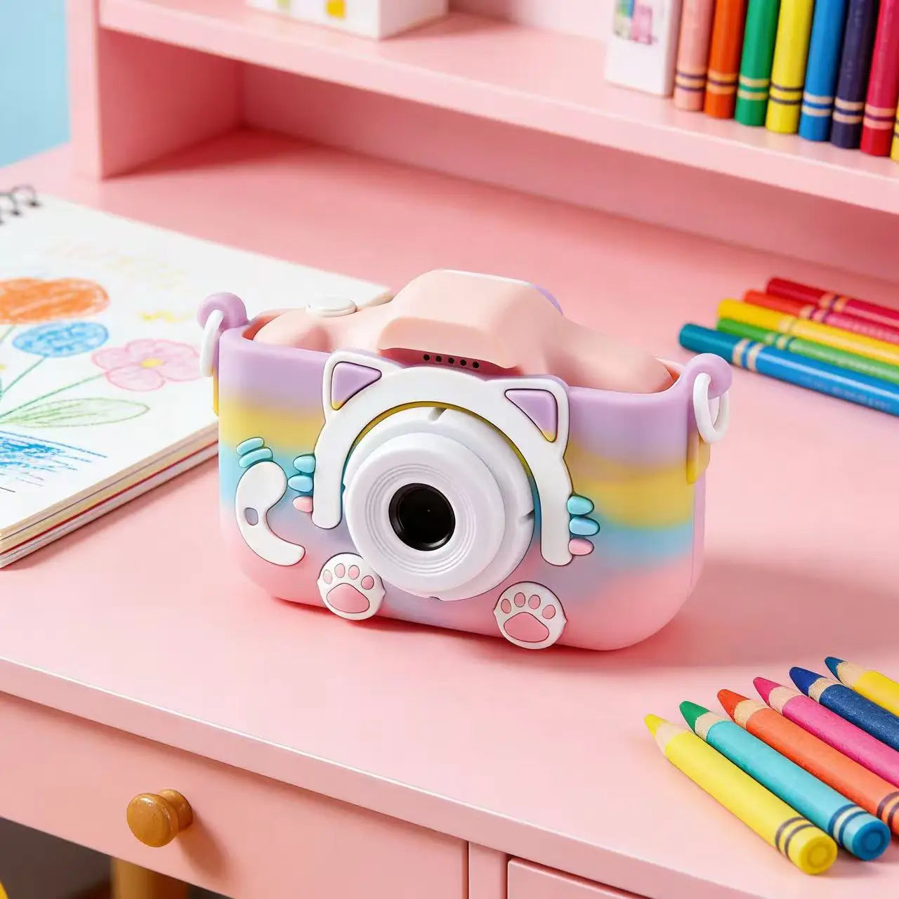 Children's Camera - Cute Cartoon Design with Dual High Definition Cameras for Recording Boys And Girls Educational Holiday Gift Peaceful Pleasures Health and Wellness Rainbow Cat