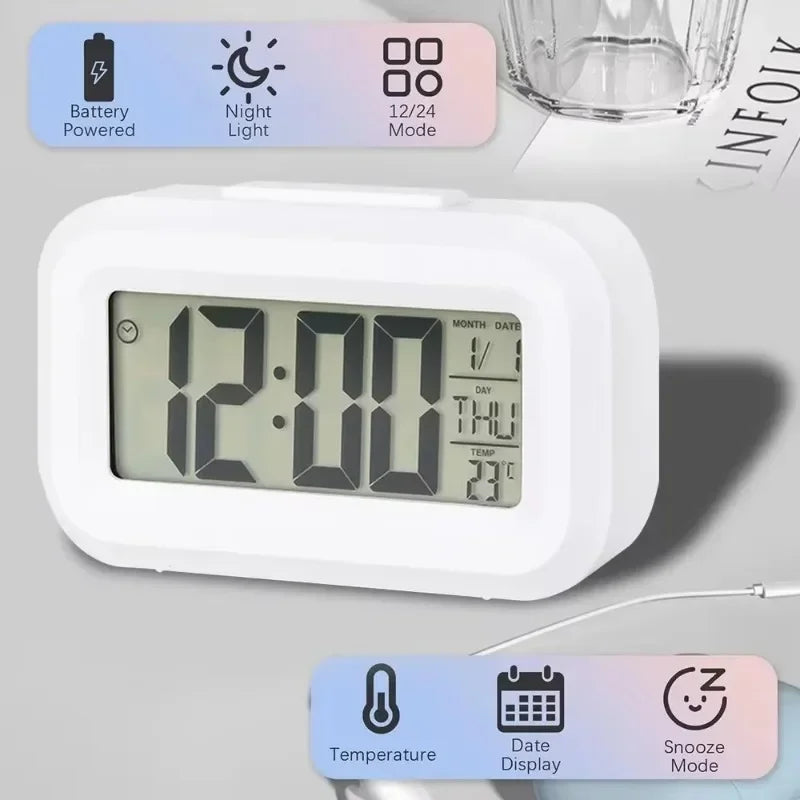 Electronic Wall Clock Silent Mini Alarm Date Backlight 12/24H Temperature Week Countdown Powered Digital Clocks. Battery Desk Peaceful Pleasures Health and Wellness
