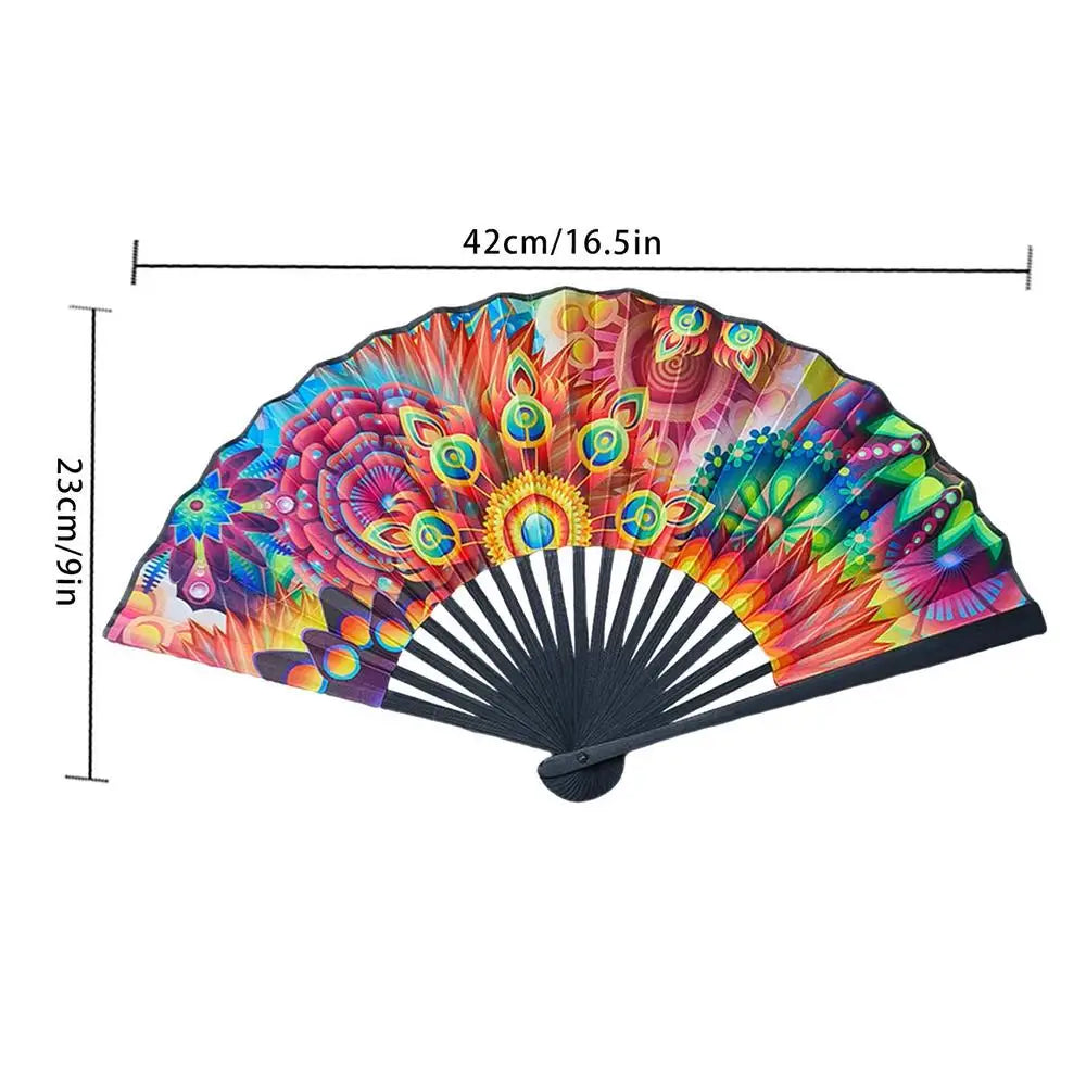 23cm Large Folding Hand Rave Fan Chinease/Japanese Gradient Colorful Reflective Foldable Fan Music Festival Fan Dance Fan Gifts Peaceful Pleasures Health and Wellness A China Mainland