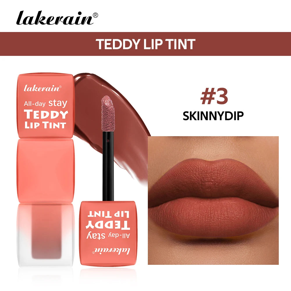 6pcs/set Teddy Velvet Non-stick Cup Lip Glaze Matte Lipstick Waterproof Longlasting Color Liquid Silky Saturation High Lip Gloss Peaceful Pleasures Health and Wellness 03 Skinnydip