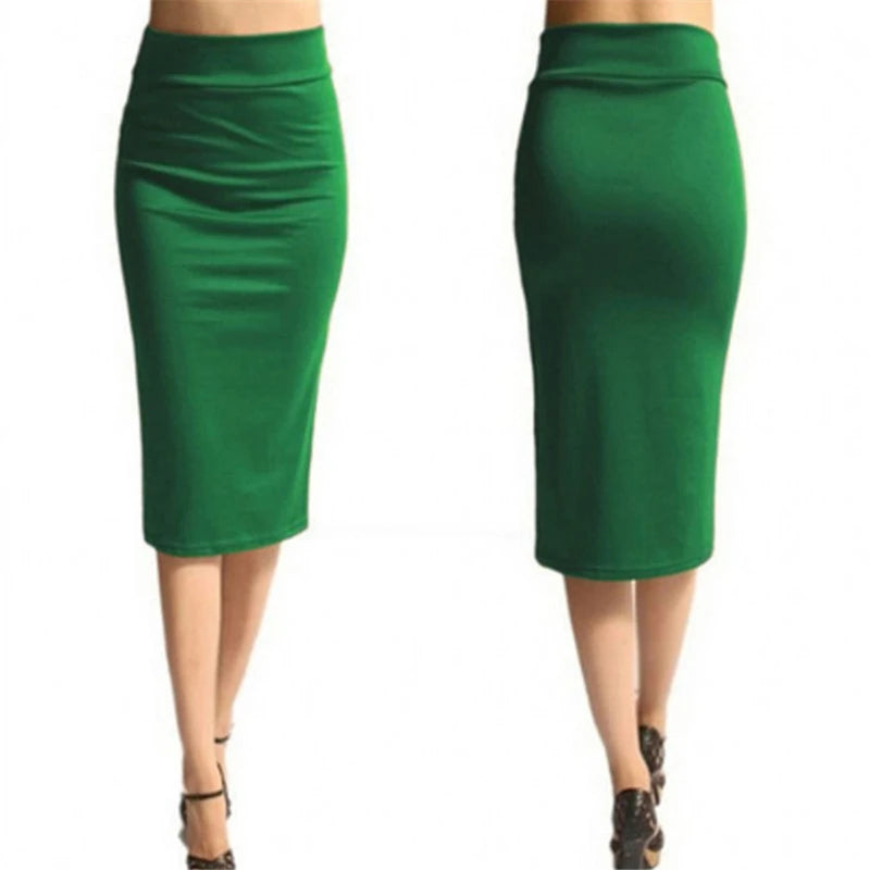 Women Skirt Bodycon Skirt Office Female Slim Knee Length High Waist Stretch Sexy Pencil Skirts Jupe Femme Peaceful Pleasures Health and Wellness green XL