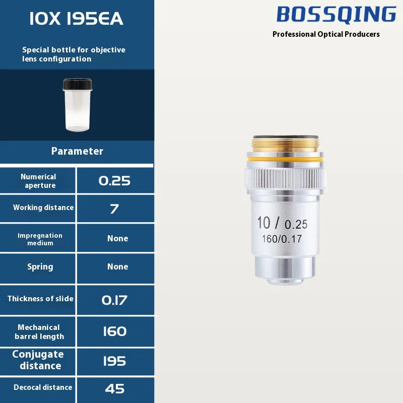 4X 10X 20X 40X 60X 100X Achromatic Objective Lens 195 Mm Conjugate Distance Tube Length 180Mm Biological Microscope Objective Peaceful Pleasures Health and Wellness 10X195EA