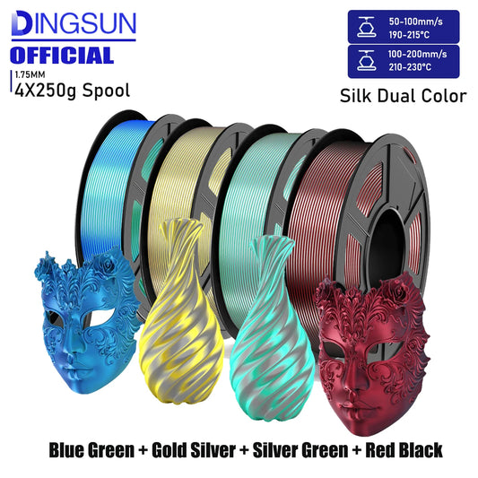 Silk Dual-Color PLA Filament 1.75mm | 2-in-1 Coextrusion FDM