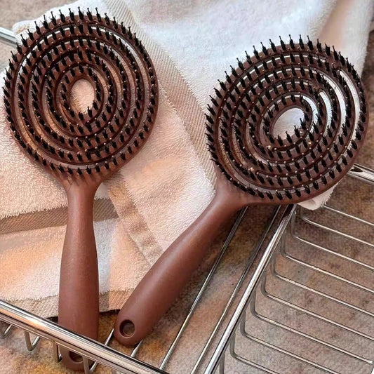 1Pc Boar Bristle Round Detangling Hair Brush for Volume Scalp Care Massage Women Wet Curly Comb Salon Hairdressing Styling Tools Peaceful Pleasures Health and Wellness