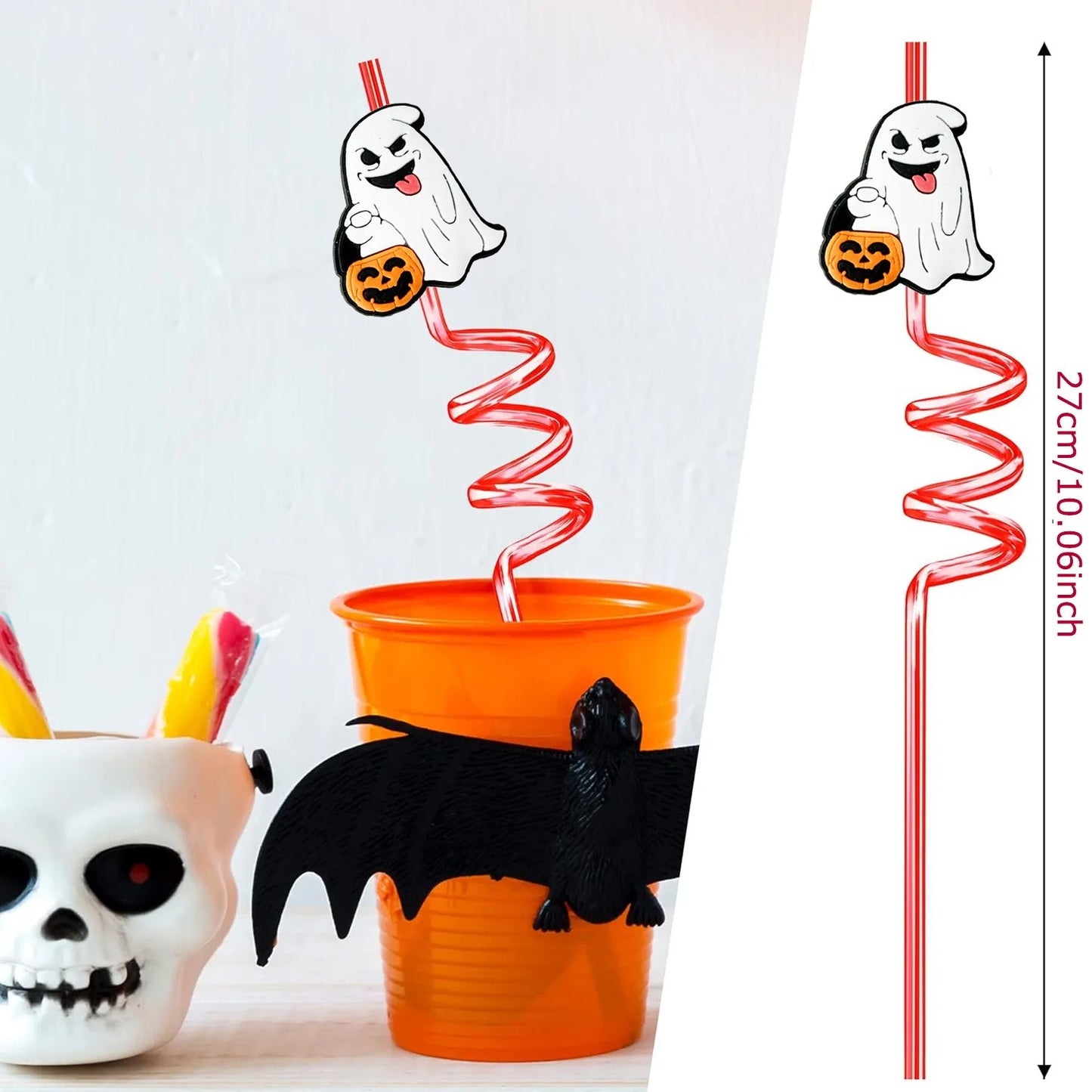 8pcs 27cm Plastic Halloween Straw Reusable Miner Plastic Spiral Drinking Straws Kids Birthday Party Decorations Juice Straws Peaceful Pleasures Health and Wellness