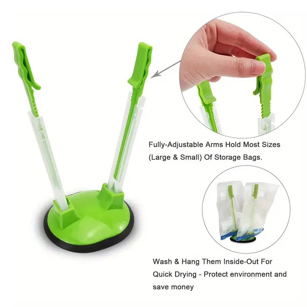 Adjustables Non Slip Food Storage Bag Holder Fresh-Keeping Freezer Bag Support Reusable Fresh-Keeping Baggy Rack Kitchen Supply Peaceful Pleasures Health and Wellness