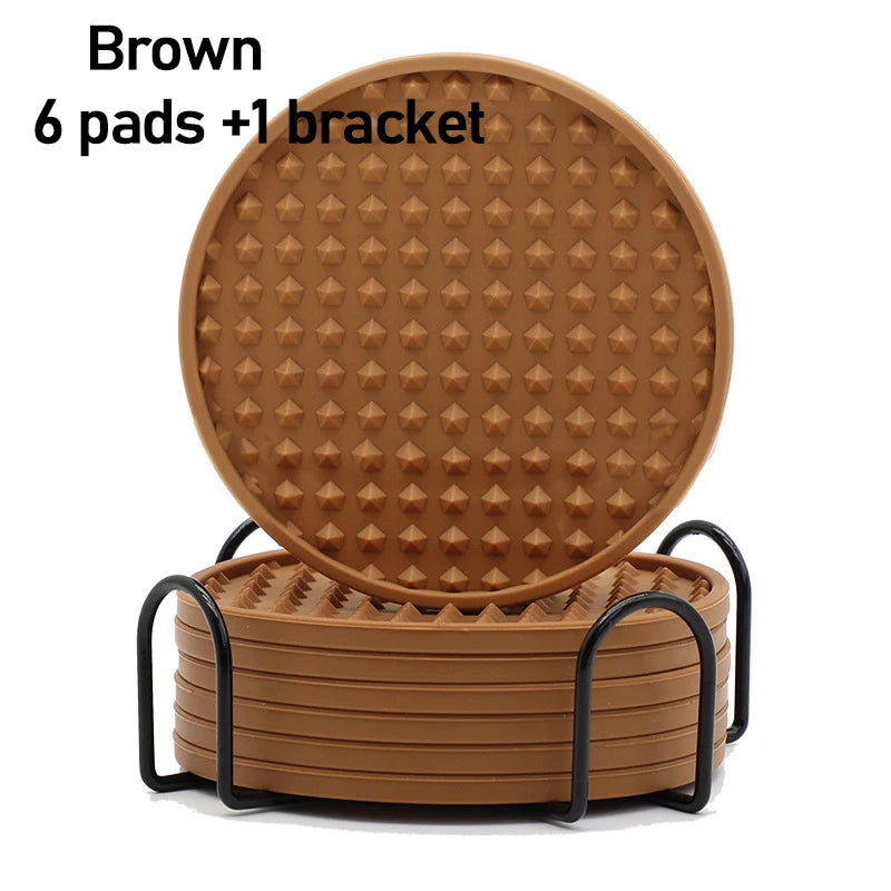 6-Piece Silicone Coaster Set with Storage Holder – Heat-Resistant Round Cup Mats, 10cm
