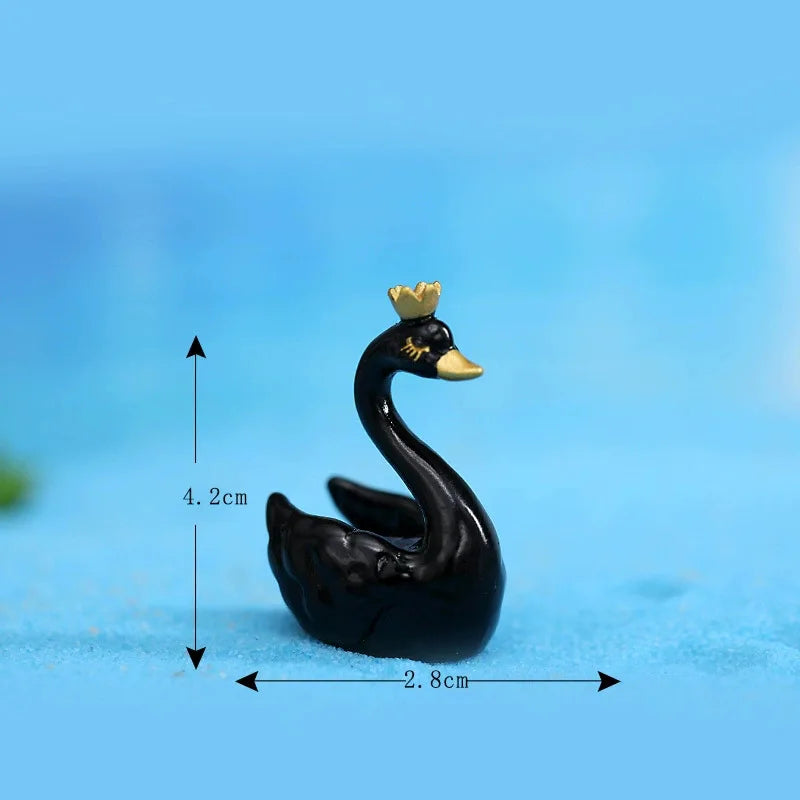 1Pcs Swan Couple Model DIY Fairy Miniature Bird Figure Resin/ PVC Figurine Terrarium Ornaments Valentine's Day Gift Fairy Garden Peaceful Pleasures Health and Wellness black