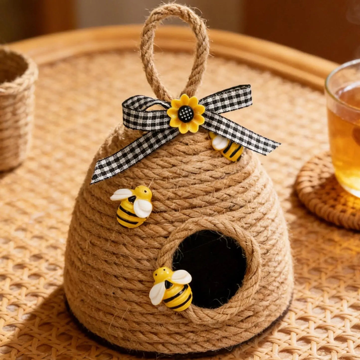 Honey Bee Hive Rope Ornament | Farmhouse Tiered Tray Decor