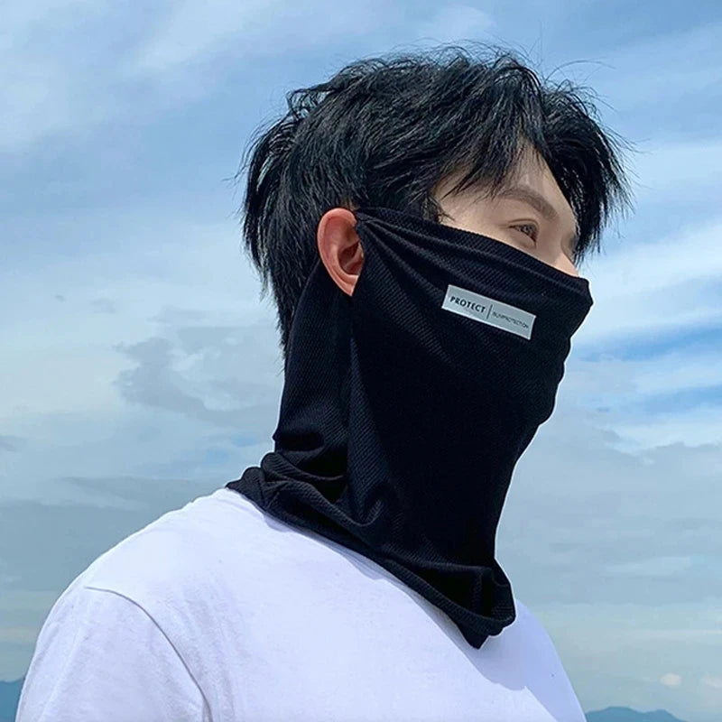 Summer Ice Silk Sunscreen Mask For Men Women Outdoor Cycling Face Cover Solid Color Neck Wrap UV Protection Ear Bandana Scarf Peaceful Pleasures Health and Wellness