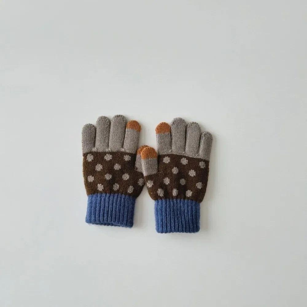 Fashion Childrens Neck Hanging Gloves Winter Western Style Cold Resistant Five Finger Gloves Warm Retro Patterned Woolen Gloves Peaceful Pleasures Health and Wellness 11