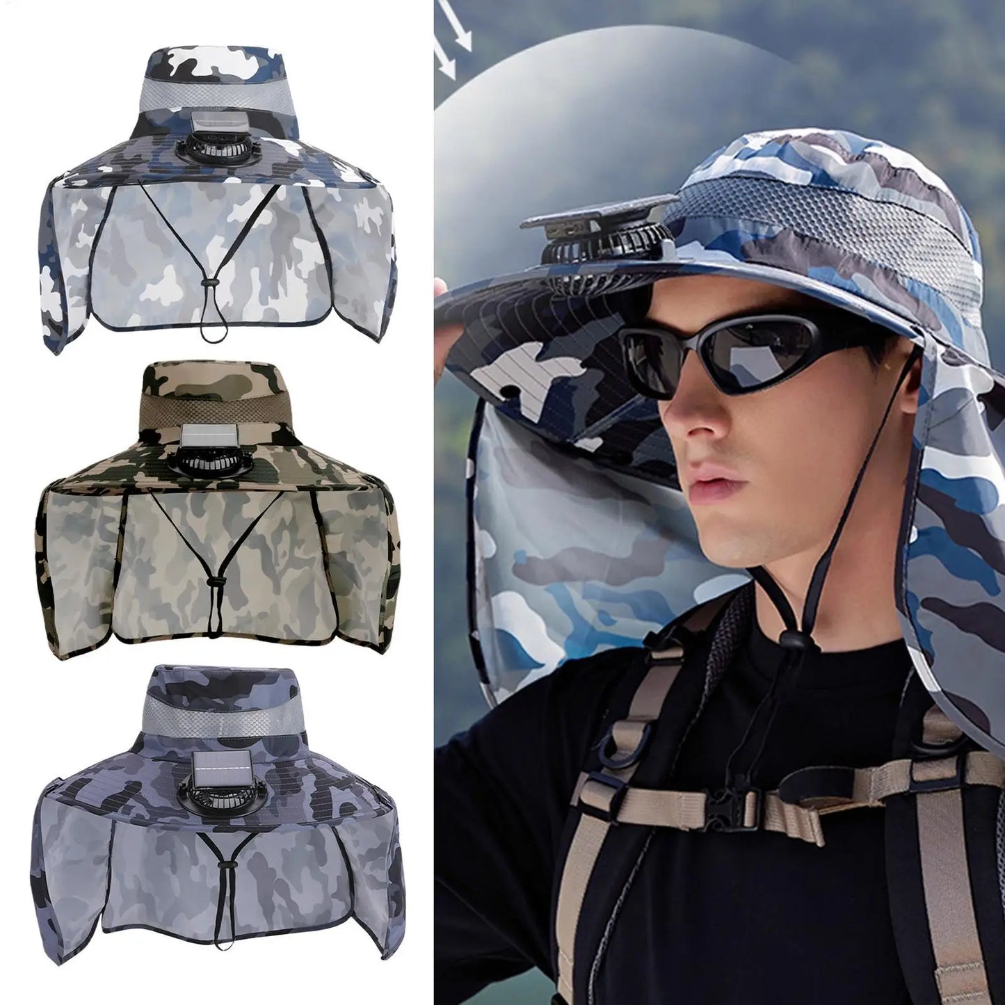 Solar Powered Fan Hat Wide Brim Breathable Fishing Hat With Neck Flap Fishing Equipment For Outdoor Work Garden Hiking Travel Peaceful Pleasures Health and Wellness