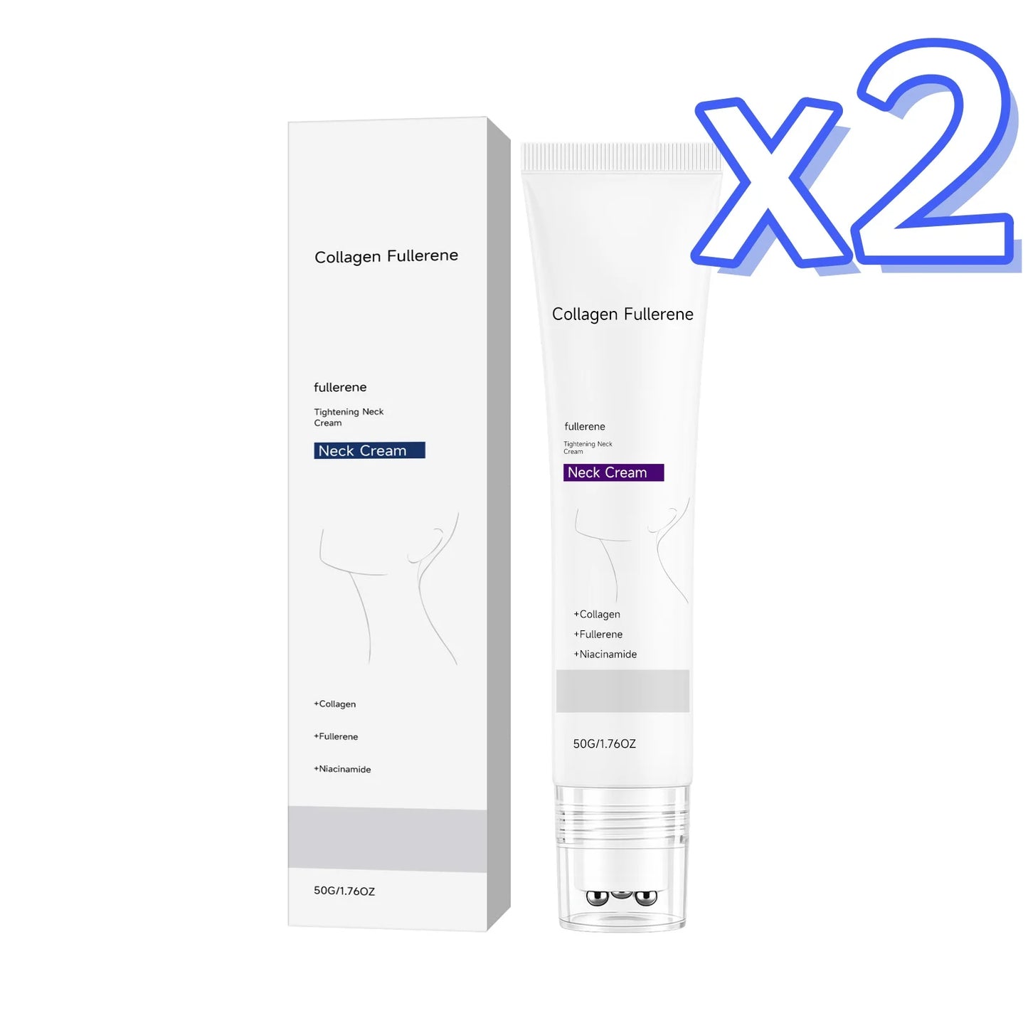 Collagen Neck Cream Reduce Neck Wrinkles Fine Lines Firming Lifting Neck Eliminate Double Chin Skincare Neck Lines Protein Cream Peaceful Pleasures Health and Wellness 50g Boxed x 2pcs