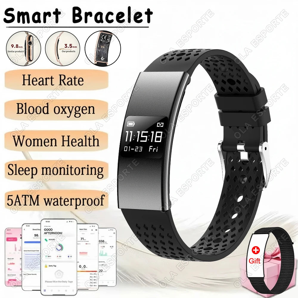 Men Women Smart Bracelet Heart Rate Sleep Monitor Health Smart Band Waterproof Sports Fitness Tracker Smartwatch For Android iOS Peaceful Pleasures Health and Wellness Black