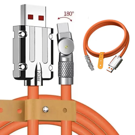 120W 6A USB-C Fast Charging Cable | 180° Rotating Silicone USB-C Charging Cable Oasis Select