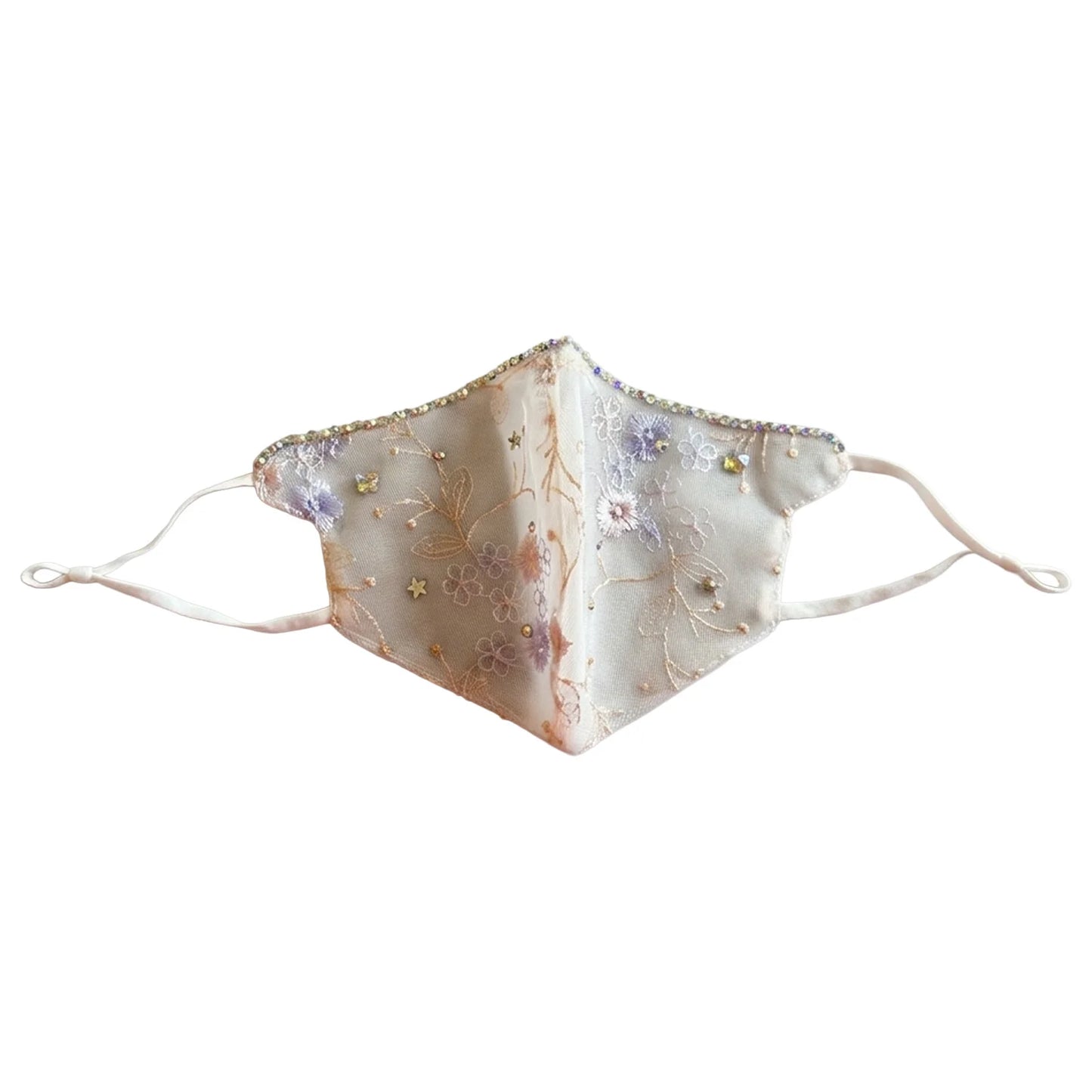 Ethnic Style Lace Mesh Mask With Embroidery Rhinestones Sunscreen Windproof Washable Peaceful Pleasures Health and Wellness White rhinestone