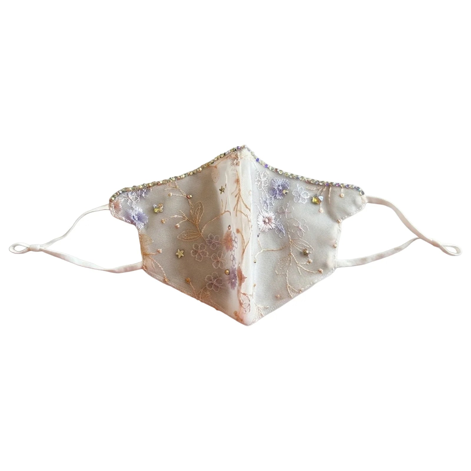 Ethnic Style Lace Mesh Mask With Embroidery Rhinestones Sunscreen Windproof Washable Peaceful Pleasures Health and Wellness White rhinestone