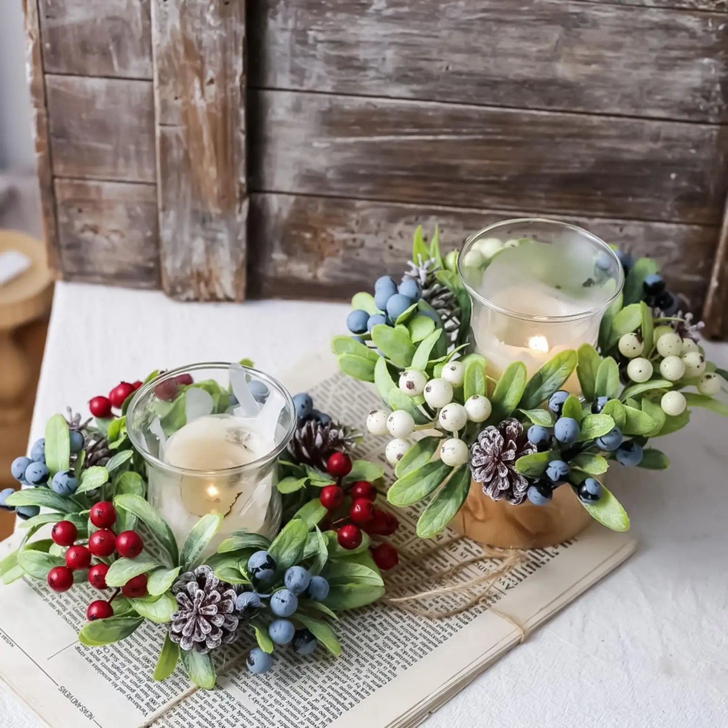 Candle Wreath Rings Holiday Table Centerpieces Artificial Berries Candle Rings For Kitchen Cabinet Window Door Farmhouse Dinner Peaceful Pleasures Health and Wellness