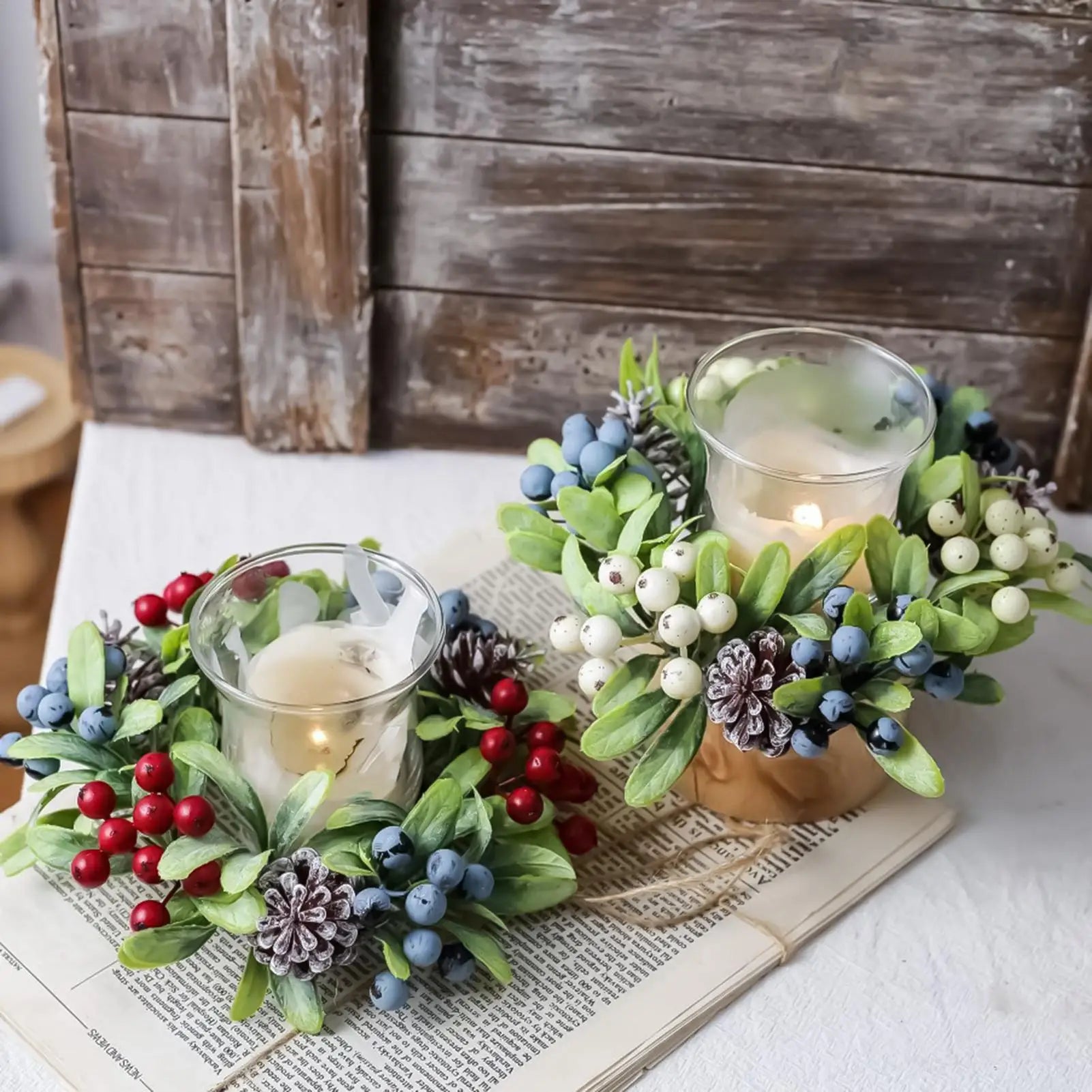 Candle Wreath Rings Holiday Table Centerpieces Artificial Berries Candle Rings For Kitchen Cabinet Window Door Farmhouse Dinner Peaceful Pleasures Health and Wellness