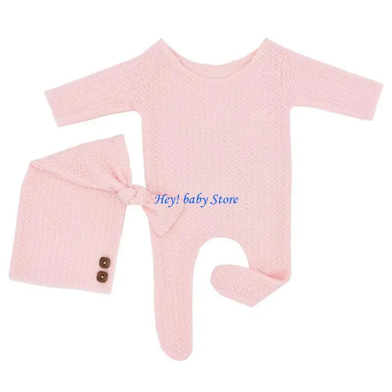 Newborn Knitted Romper & Turban Hat Set | Baby Photo Prop