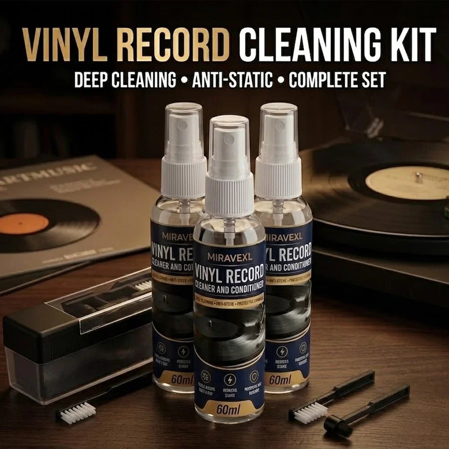 MIRAVEXL Vinyl Record Cleaning Kit – 60ml Spray & Anti-Static Brush